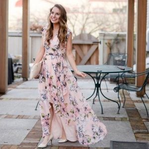 Eliza J Hi-low floral maxi dress in blush pink Size 18